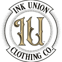 A white background with the Ink Union Clothing Co Badge logo in black and gold.