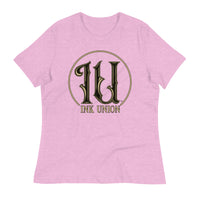Ink Union Clothing Co. lilac t-shirt featuring the Ink Union ring logo in black and gold.