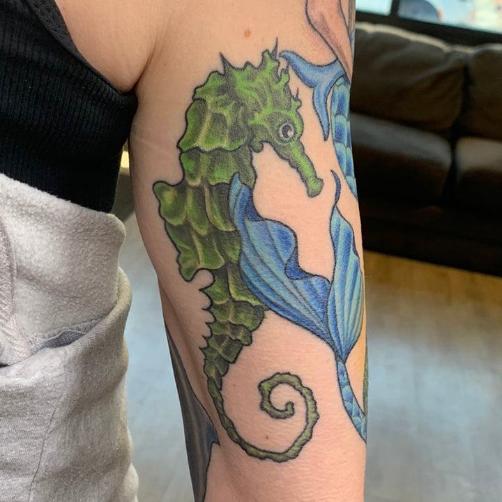 green neo-traditional style seahorse