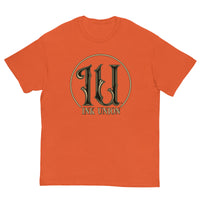 Ink Union Clothing Co. orange t-shirt featuring the Ink Union ring logo in black and gold.