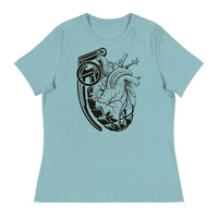 Ink Union Clothing Co. women's relaxed fit blue t-shirt with a grenade morphing into an anatomical heart in black